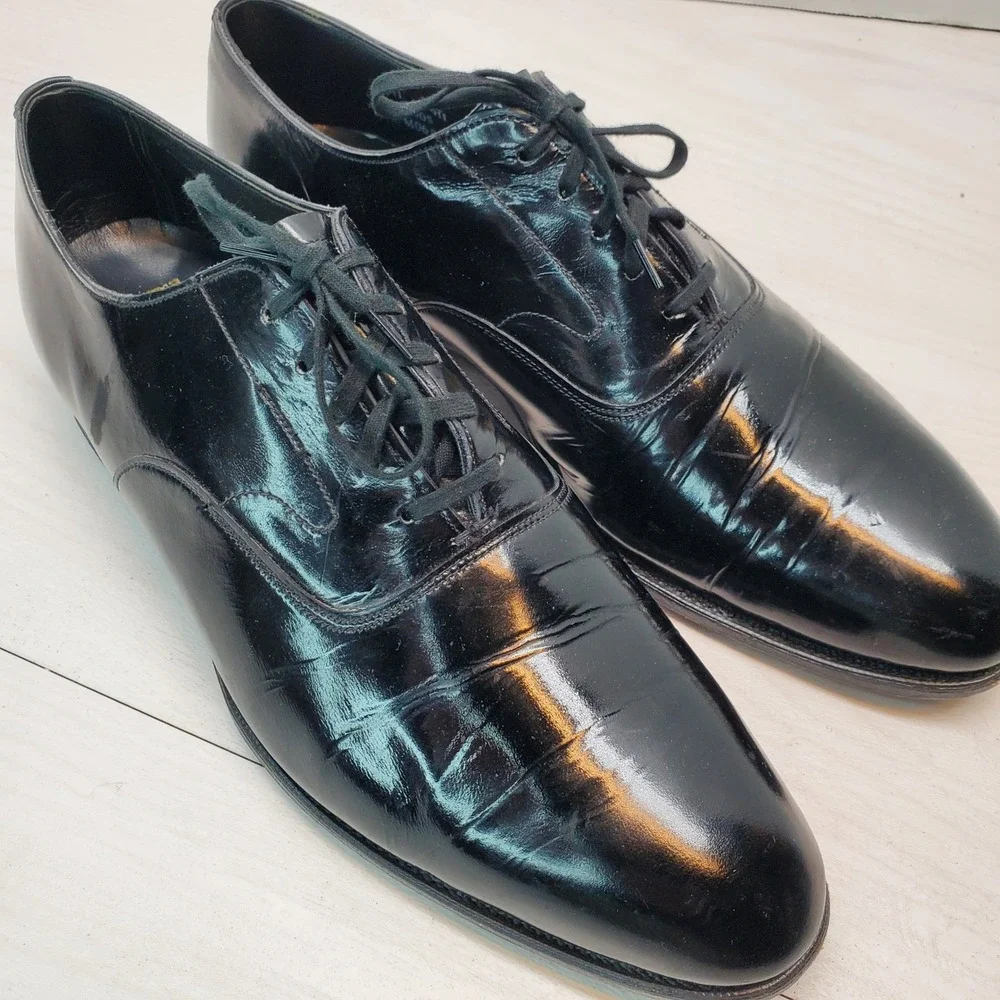 Brooks Brothers Brooks English‎ Mens Black Patent Leather Oxford Shoes 8 41 C